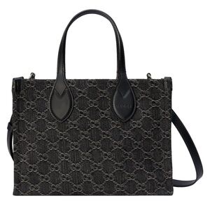 GUCCI NWT Ophidia Medium Black And Grey GG Denim Tote Bag